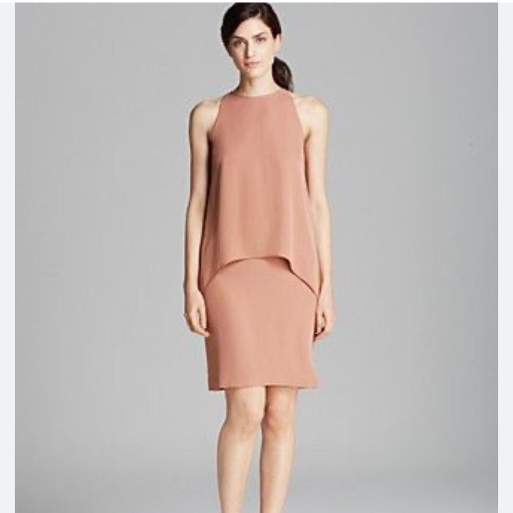 Theory Double Georgette Lyall Silk Dress Copper Pink Nude Sz 4 Minimalist Luxury